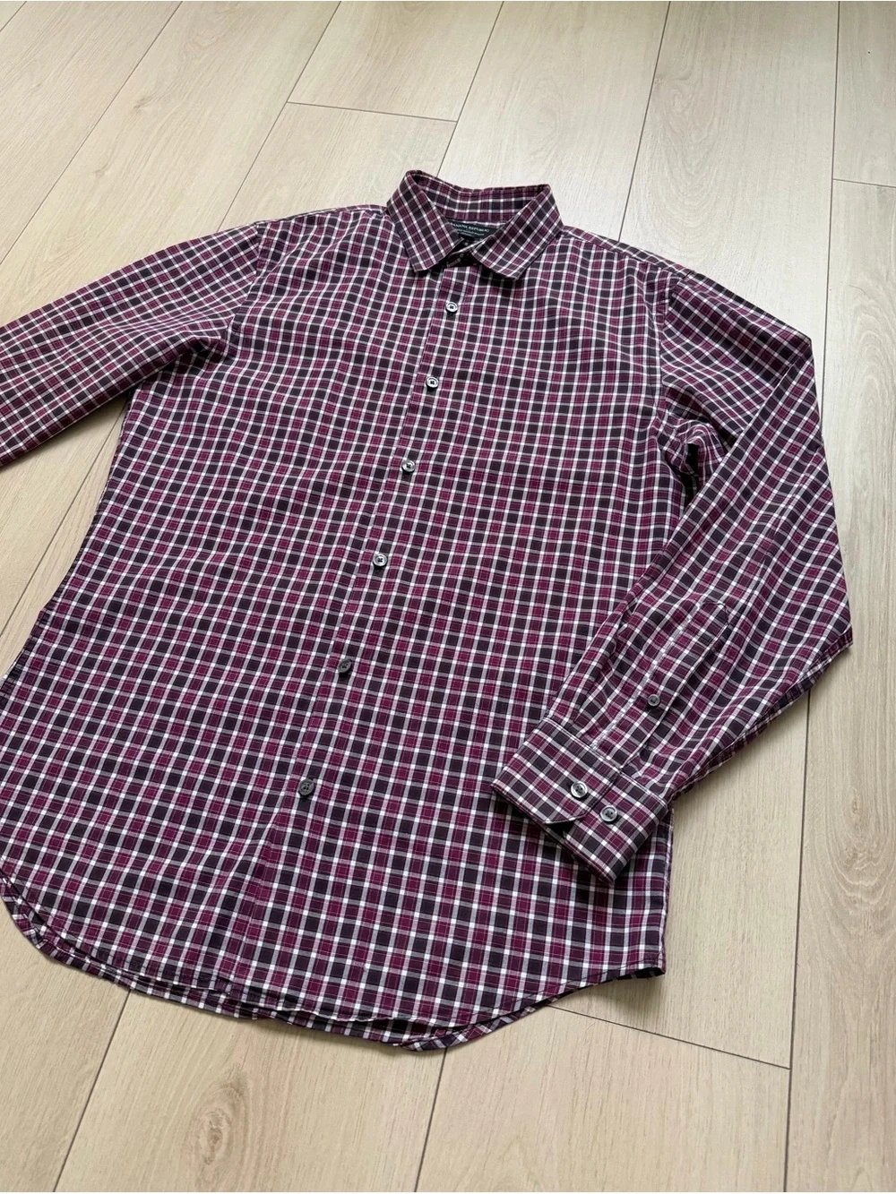Banana Republic Burgundy and White Check Button-Down Shirt